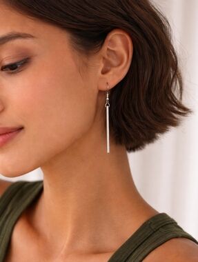 Handmade Minimalist Silver Bar Drop Rod Cuboid Earrings – Sleek & Lightweight